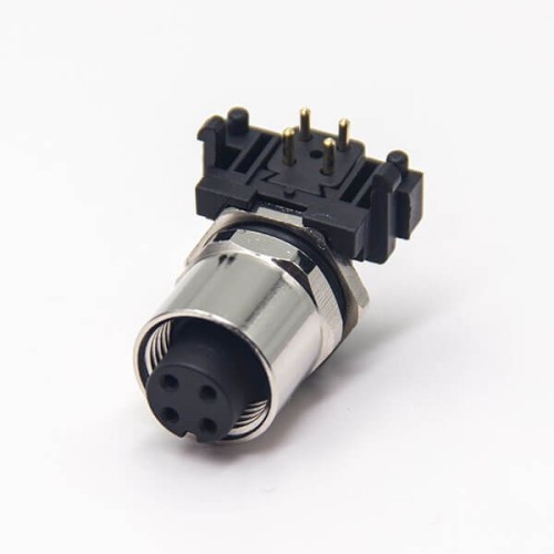 M12 Connector 4Pin A Coded Right Angle Through Hole Female Socket PCB Mount Waterproof Unshiled