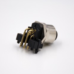 M12 Connector 5 Pin A Code Waterproof Panel Receptacles Right Angle Female PCB Mount Angled Through Hole