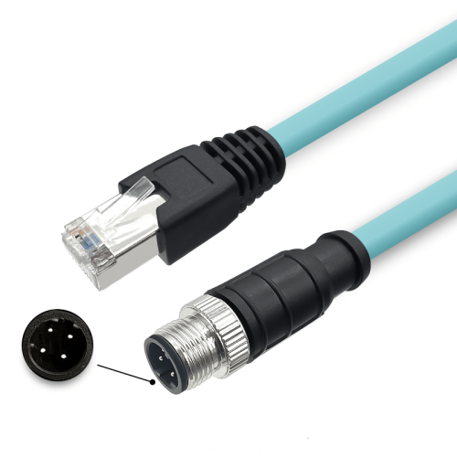 M12 D-Coded 4 Pin Male to RJ45 Gigabit High Flexible Ethernet Interface Cat7 Shielded Cable