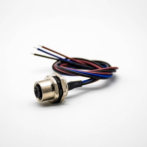 M12 Female Connector With Cable 0.2M A Coded Back Mount Wiring Waterproof 3Pin Straight Socket