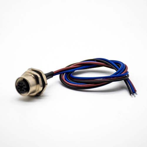 M12 Female Connector With Cable 0.2M A Coded Back Mount Wiring Waterproof 3Pin Straight Socket