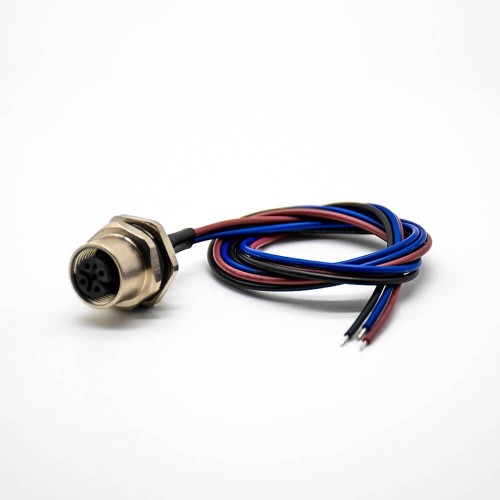 M12 Female Connector With Cable 0.2M A Coded Back Mount Wiring Waterproof 3Pin Straight Socket