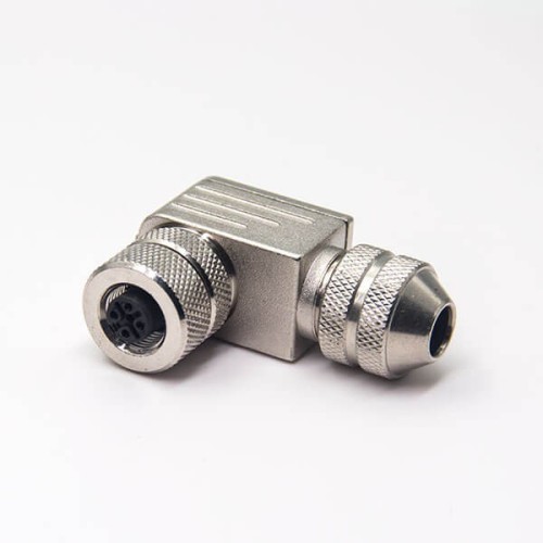 M12 Field Wireable Connector Right Angle A Code Waterproof 5 Pin Female Metal Plug Shiled