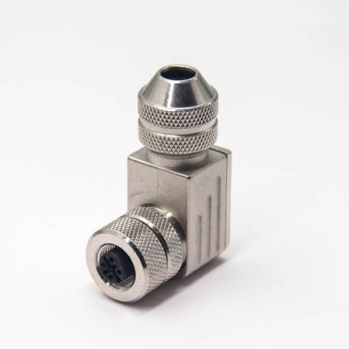 M12 Field Wireable Connector Right Angle A Code Waterproof 5 Pin Female Metal Plug Shiled