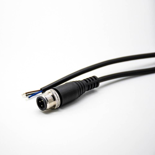 M12 Male Extension Cable 3Pin A Code Straight Connector Molded Cable 2M AWG22