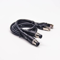 M12 RJ45 Ethernet Cables Networking Cables 1M AWG22 M12 4Pin A Code Male To 8P 8C RJ45 Plug 2PCS