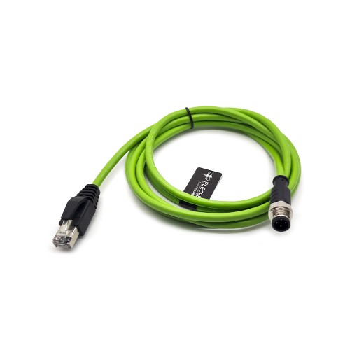 M12 Sensor Cable D Coding 4 Pin Male To RJ45 8P8C Male Straight Double Ended Cable 2M AWG22