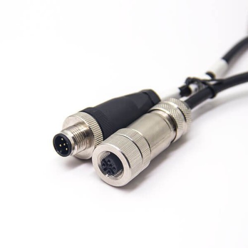 M12 Shielded Cable Female Straight 5 Pin A-Coding to Male Plug Double Ended Unshiled 0.5M AWG22