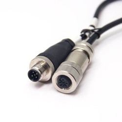 M12 Shielded Cable Female Straight 5 Pin A-Coding to Male Plug Double Ended Unshiled 0.5M AWG22