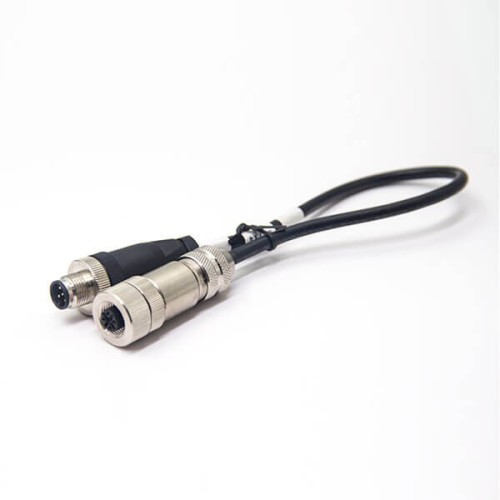 M12 Shielded Cable Female Straight 5 Pin A-Coding to Male Plug Double Ended Unshiled 0.5M AWG22