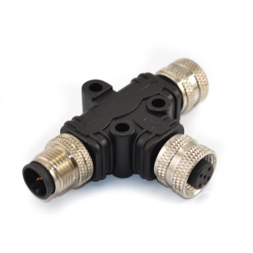 M12 T Adapter 5Pin Male To Female Waterproof A Code right Angled Connector