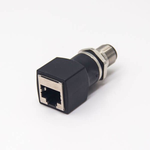 M12 to RJ45 Connector Straight Adapter M12 4 Pin Male to RJ45 Female Socket A Code Waterproof