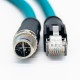 M12 X Coded To RJ45 Cable Assembly 180 Degree M12 8 Pin Male To RJ45 8P8C Male With Blue Plastic Cable 1M AWG24