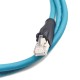 M12 X Coded To RJ45 Cable Assembly 180 Degree M12 8 Pin Male To RJ45 8P8C Male With Blue Plastic Cable 1M AWG24