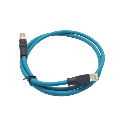 M12 X Coded To RJ45 Cable Assembly 180 Degree M12 8 Pin Male To RJ45 8P8C Male With Blue Plastic Cable 1M AWG24