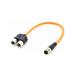 Y-Splitter M12 Plug 5-Pin To Dual M12 5 Pin Female Adapter A-Coded 20CM