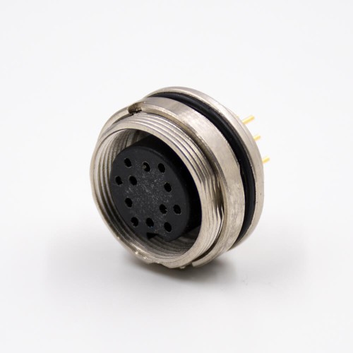 M16 Connector Female Panel Receptacles A Coded 12 Pin Waterproof Straight Front Mount PCB Mount Shield