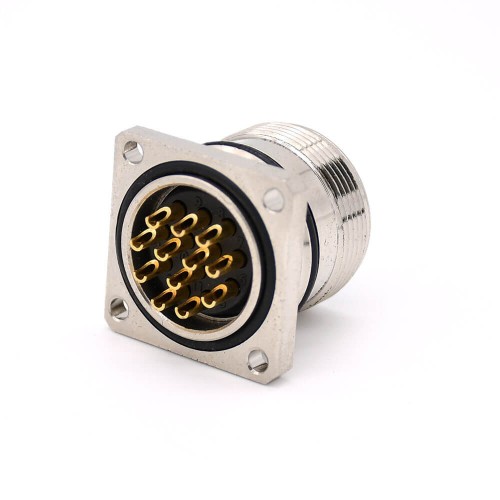 M23 12 Pin Female Straight Waterproof Female Cable 4 Hole Flange Cable Receptacles Shield