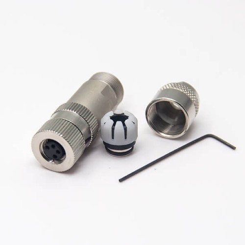 Female Connector M8 4 Pin Straight Aviation Plug Screw-Joint Metal Shielded