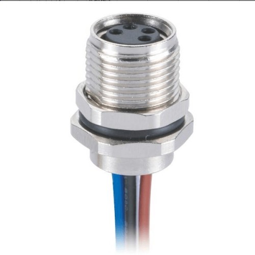 M8 4 Pin Connector Circular Female Panel Socket Waterproof External thread M10-0.75 With Wires 24AWG 0.5M Shiled