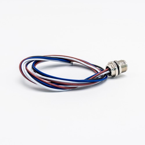 M8 4 Pin Connector Circular Female Panel Socket Waterproof External thread M10-0.75 With Wires 24AWG 0.5M Shiled