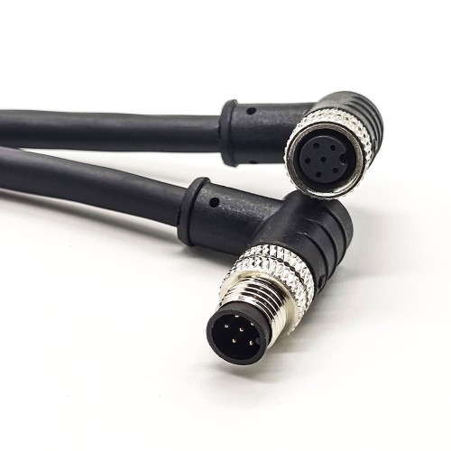 M8 6 Pin Cable Right Angle Male to Female Plug Standard Double Ended Cable A Code 26AWG 5 Meters