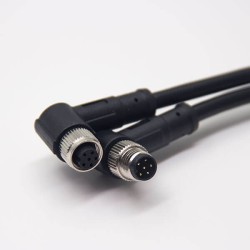 M8 6 Pin Cable Standard A Code Double Ended Cable 26AWG 1M Male to Female Plug Right Angle