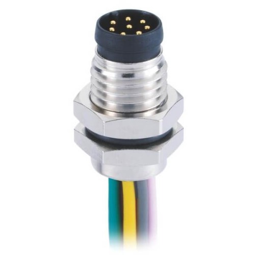 M8 8 Pin Male Cable Connector Circular Waterproof Straight A Coding Panel Mount Solder Socket With 1M 26AWG Wire