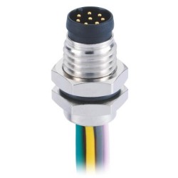 M8 8 Pin Male Connector Circular Waterproof Straight A Coding Panel Mount Solder Socket With 1M 26AWG Wire