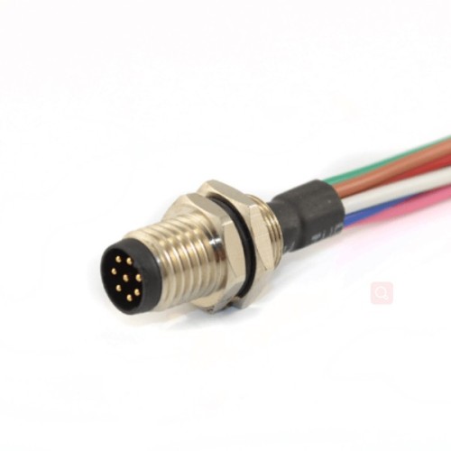 M8 8Pin Male Connector Waterproof Solder Cable With Wires 26AWG 0.5M Socket A Coding Straight Panel Mount Receptacle