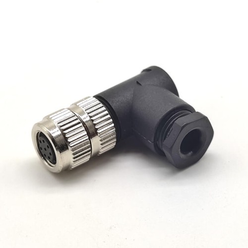 M8 Cable Assembly Plug Waterproof IP67 90 Degree Female Connector 8Pins Wireable Solder Cup Terminal Unshiled