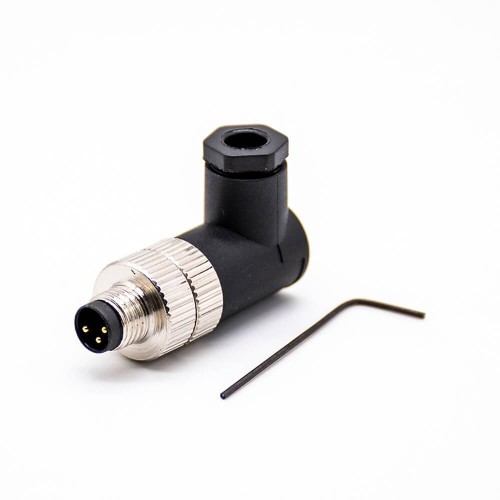 M8 Cable Assembly Plug Waterproof IP67 90 Degree Male Plug 3Pins Wireable Unshiled Connector