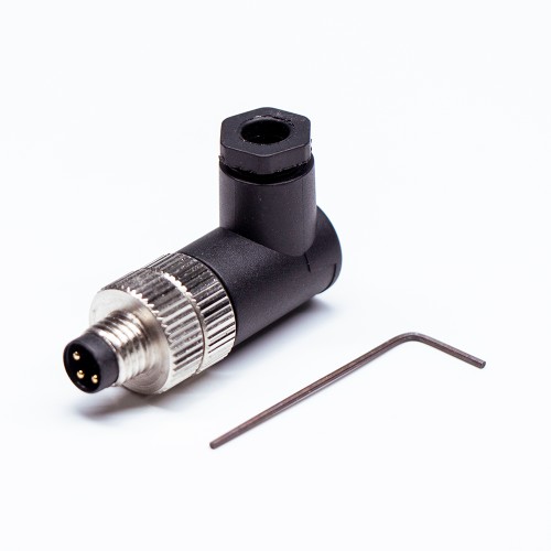 M8 Cable Assembly Plug Waterproof IP67 90 Degree Male Plug 3Pins Wireable Unshiled Connector