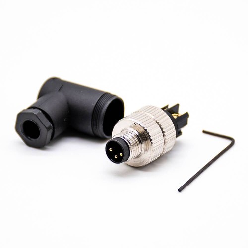 M8 Cable Assembly Plug Waterproof IP67 90 Degree Male Plug 3Pins Wireable Unshiled Connector