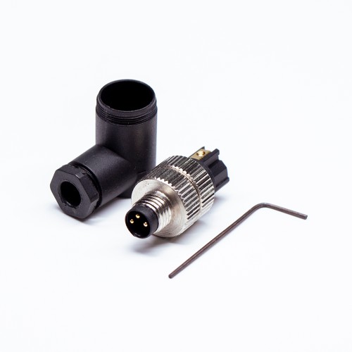 M8 Cable Assembly Plug Waterproof IP67 90 Degree Male Plug 3Pins Wireable Unshiled Connector