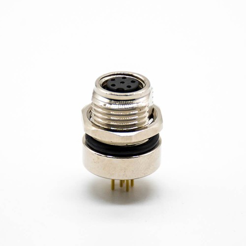 M8 Connector 6 Pin Female A Coding Waterproof Socket Front Mount M12-1.0 Straight PCB Mount