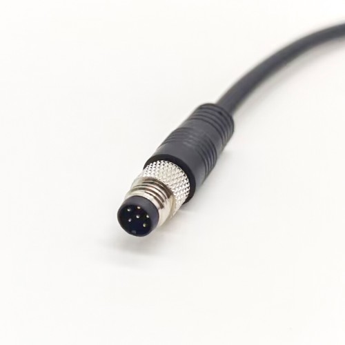 M8 Connector System Waterproof Straight Molding Cable A Coding 6 Pins Male Plug With 1M 24AWG Wire