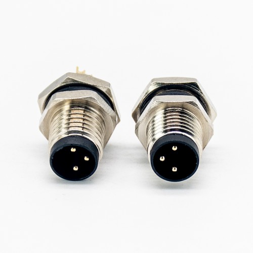 M8 Industrial Connector Straight 3 Pin Male Socket Solder Cup Bulkhead Back Mount Waterproof