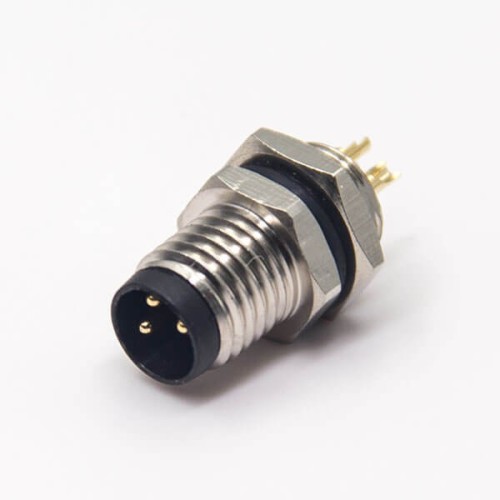 M8 Industrial Connector Straight 3 Pin Male Socket Solder Cup Bulkhead Back Mount Waterproof