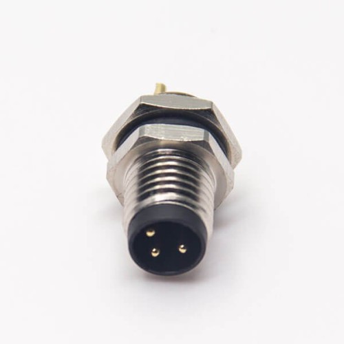 M8 Industrial Connector Straight 3 Pin Male Socket Solder Cup Bulkhead Back Mount Waterproof