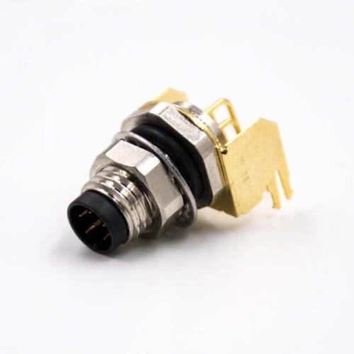 M8 Right Angle PCB Connector 6 Pin A-Coding Panel Mount Male Waterproof Socket