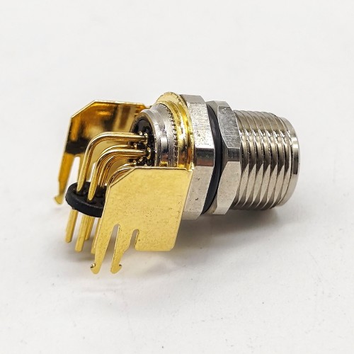 M8 Right Angle PCB Connector 8 Pin A-Coding Panel Mount Female Waterproof Socket