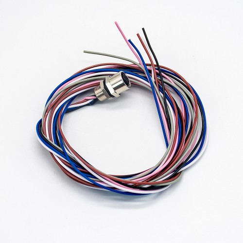 M8 Sensor Cable Socket Circular Wateproof Straight A Coding Back Mount 6 Pin Female Solder Socket With 1M 24AWG Wire