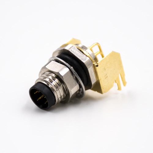 Right Angle M8 Connectors 6Pin A-Coding Panel Receptacles Male Waterproof Through Hole Front Mount