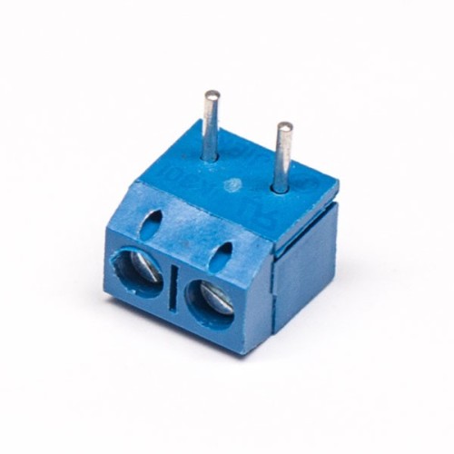 PCB Mount Screw Terminal Block Angled 2pin Through Hole Blue