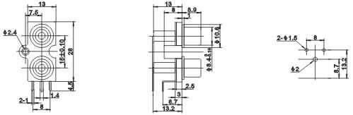 PCB Mount 2 RCA Female 90 degree Right Angle Panel Mount