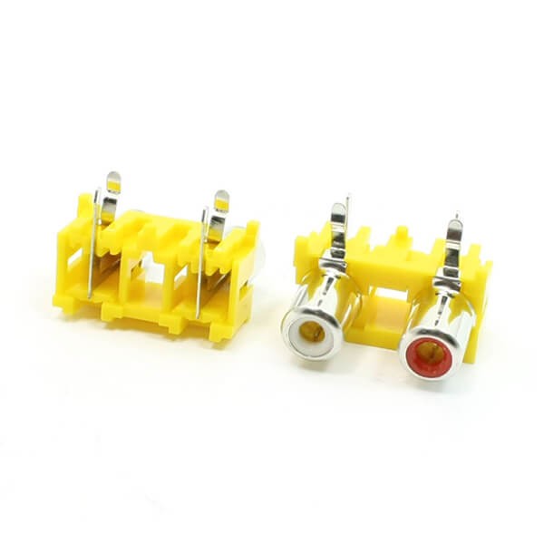 RCA Connector 90 Degree Audio Video Double RCA Female Socket Connector Jack Adapter Yellow