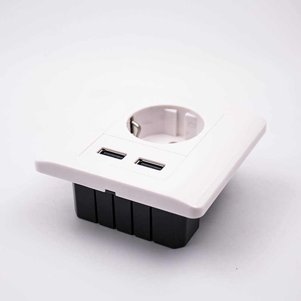 Panel Mount Mains Socket Dual USB Port White Plastic Auto Parts