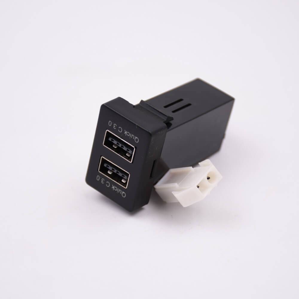 USB Car Charger With Cable Through Hole Dual Port Socket Quick Charge