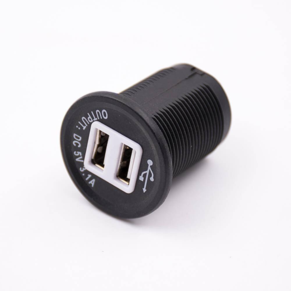 USB Charger Car Battery 5V 3.1A Dual Port Through Hole Socket